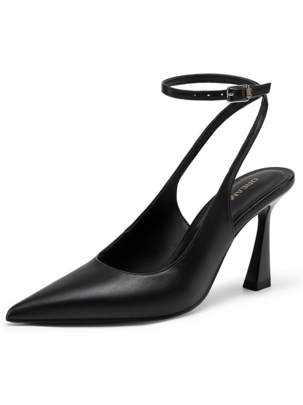 DREAM PAIRS Women's Black-pu Faux Leather Slingback Pointed Toe Block Heel Pumps